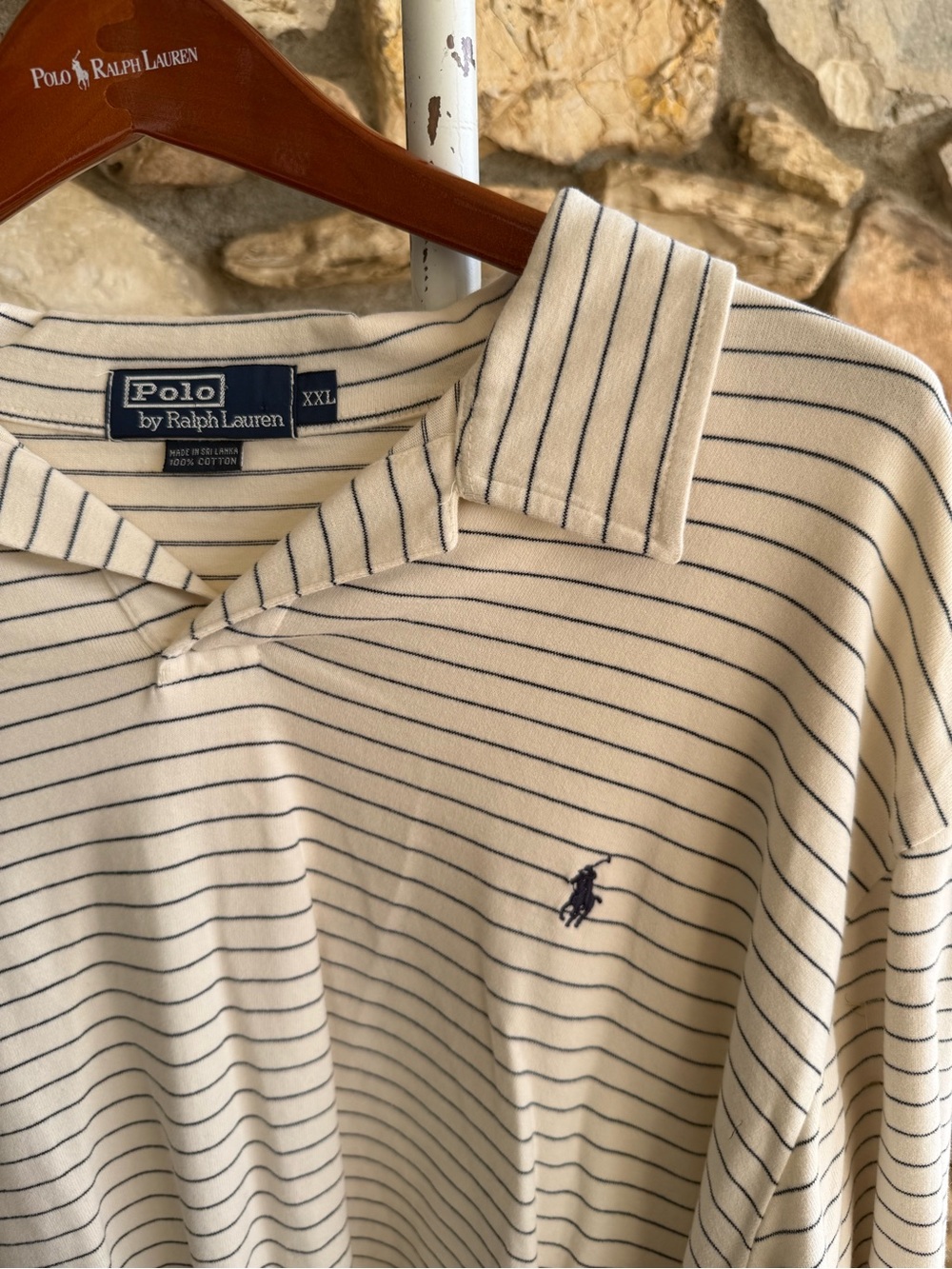 Polo by Ralph Lauren Cream and Navy Striped Polo XXL